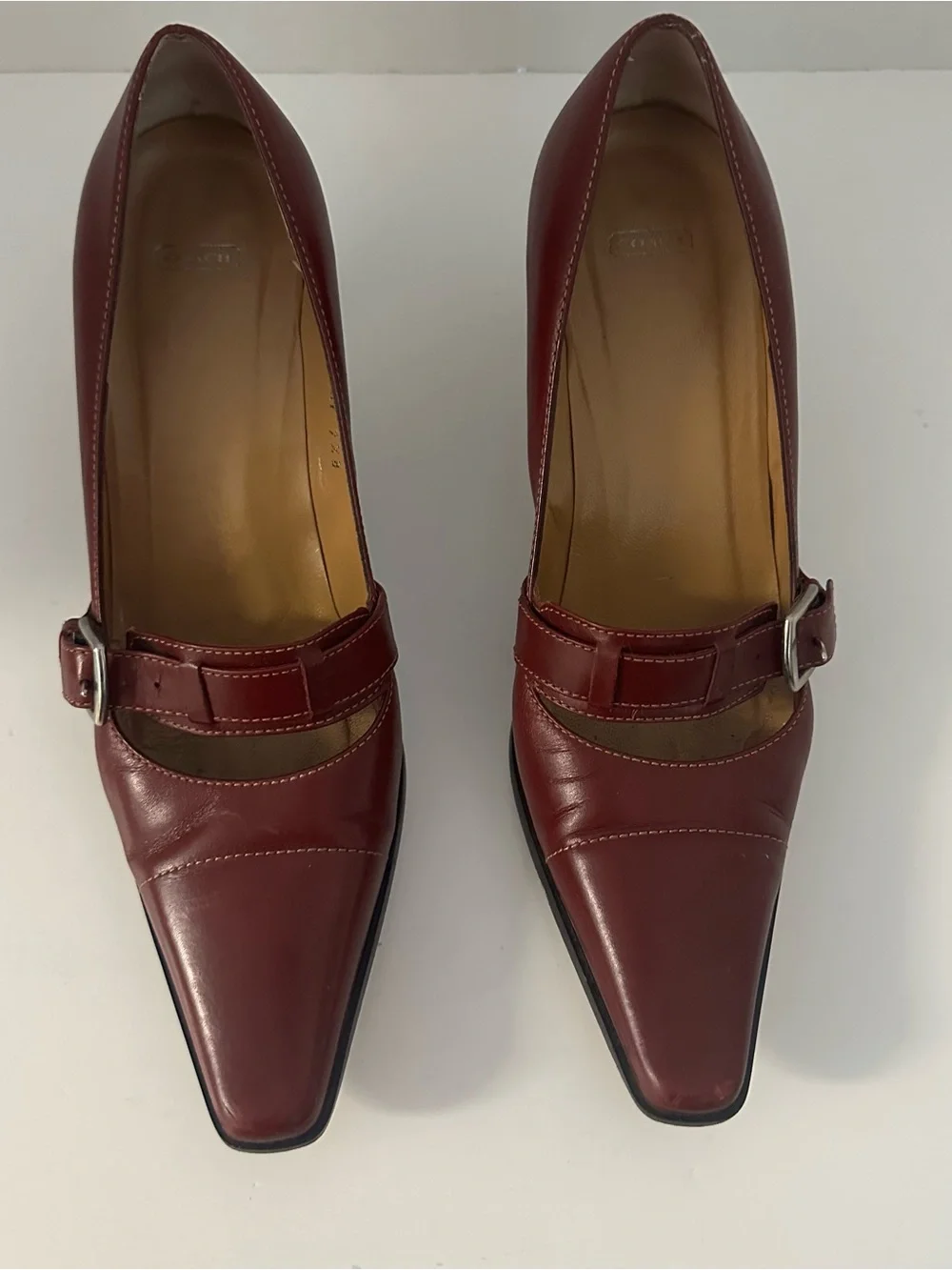 Coach Women's Burgundy Leather Buckle Pumps